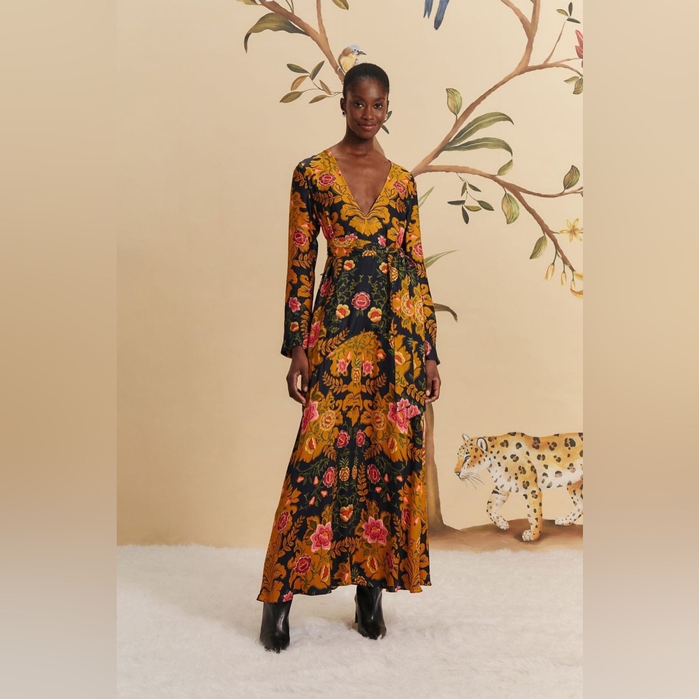Farm Rio Black Arabesque Floral Lenzing Ecovero Viscose Maxi Dress